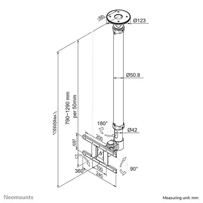 Neomounts FPMA-C100 Support de plafond pour écran de 10-30" - h 79-129 cm - Support Fixe & Mobile - visuel 8