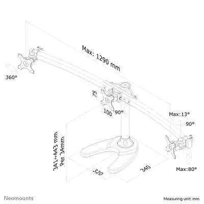 Neomounts FPMA-D700DD3 Support d'écran à poser 10-27" - Support Fixe & Mobile - visuel 6