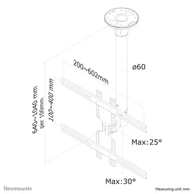 Neomounts FPMA-C400BLACK Support de plafond pour écran de 32-60" - h64-104 cm - Support Fixe & Mobile - visuel 9