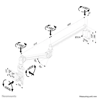Neomounts FPMA-HAW300 Support mural pour écran médical 10-24" - h115-135 cm - ressort à gaz - Support Fixe & Mobile - visuel 8