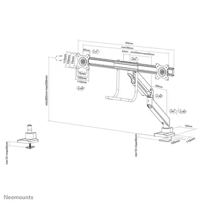 Neomounts NM-D775DXBLACK Support d'écran à fixer 10-32" - ressort à gaz - Topfix - arrêt 180° - Support Fixe & Mobile - visuel 1
