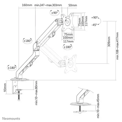 Neomounts FPMA-D650BLACK Support d'écran à fixer 17-27" - ressort hélicoïdal - Support Fixe & Mobile - visuel 1