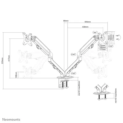 Neomounts FPMA-D650DBLACK Support d'écran à fixer 17-27" - ressort hélicoïdal - Support Fixe & Mobile - visuel 1