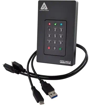 Apricorn Aegis Fortress L3 2 To USB Type-A vers USB Type-C 3.2 Gen 1 (3.1 Gen 1) Noir - Disque dur SSD - visuel 1