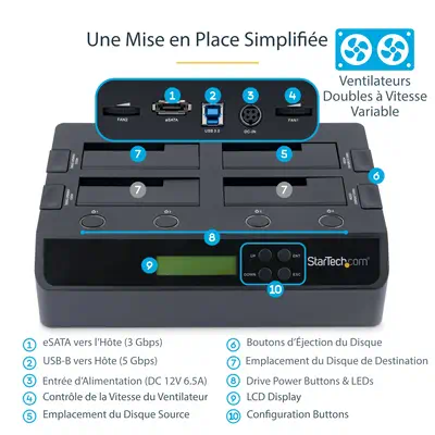 Duplicateur et Effaceur de Disques Durs à 4 baies, Cloneur/Copieur Autonome de HDD/SSD 1:3 SATA, Sta - StarTech - Disque dur Externe - visuel 8