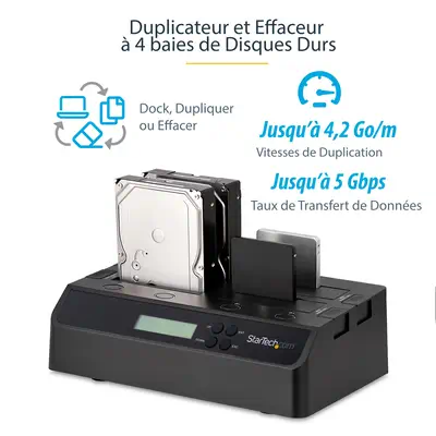 Duplicateur et Effaceur de Disques Durs à 4 baies, Cloneur/Copieur Autonome de HDD/SSD 1:3 SATA, Sta - StarTech - Disque dur Externe - visuel 6