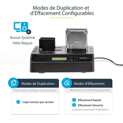 Duplicateur et Effaceur de Disques Durs à 4 baies, Cloneur/Copieur Autonome de HDD/SSD 1:3 SATA, Sta - StarTech - Disque dur Externe - visuel 10
