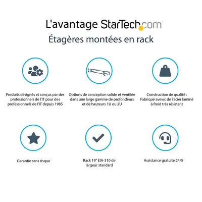 Etagère cantilever ventilée pour rack de serveur universel 2U 16 pouces - Etagère d'armoire serveur  - StarTech - Rack et Armoire - visuel 4