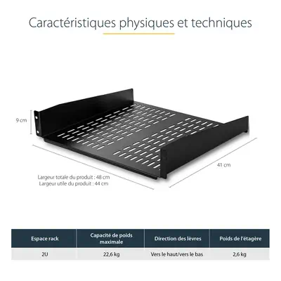 Etagère cantilever ventilée pour rack de serveur universel 2U 16 pouces - Etagère d'armoire serveur  - StarTech - Rack et Armoire - visuel 6
