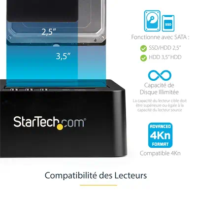 Duplicateur de Disque Dur à 2 Baies, Cloneur/Copieur Autonome USB 3.0 (5 Gbps) / eSATA vers 2,5/3,5" - StarTech - Disque dur Externe - visuel 6