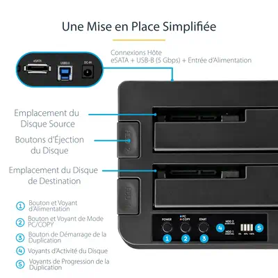 Duplicateur de Disque Dur à 2 Baies, Cloneur/Copieur Autonome USB 3.0 (5 Gbps) / eSATA vers 2,5/3,5" - StarTech - Disque dur Externe - visuel 7