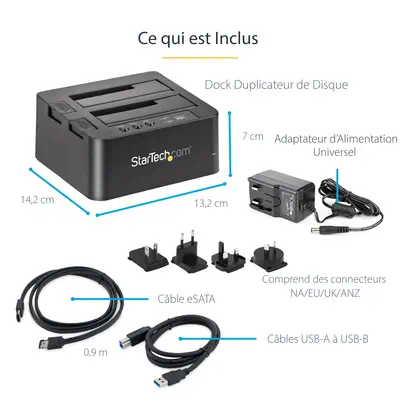 Duplicateur de Disque Dur à 2 Baies, Cloneur/Copieur Autonome USB 3.0 (5 Gbps) / eSATA vers 2,5/3,5" - StarTech - Disque dur Externe - visuel 9