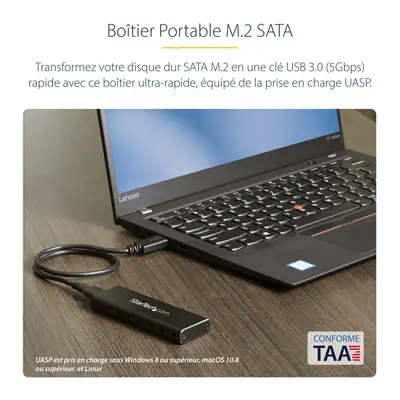 Boîtier Aluminium M.2 SSD vers USB 3.0 (5Gbps) avec UASP - Noir - M.2 NGFF SATA avec Clé B & Clé B+M - StarTech - Disque dur SSD - visuel 7