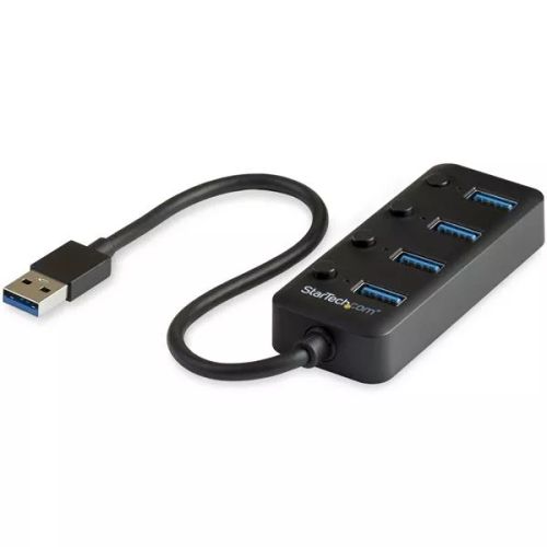 Revendeur officiel Câble USB StarTech.com Hub USB 3.0 4 Ports -USB-A vers 4x USB 3.0 Type-A avec 1x Interrupteur On/Off par Port- SuperSpeed USB 3.2 Gen 1 (5Gbps) - Alimenté par Bus - Portable - Câble 25 cm