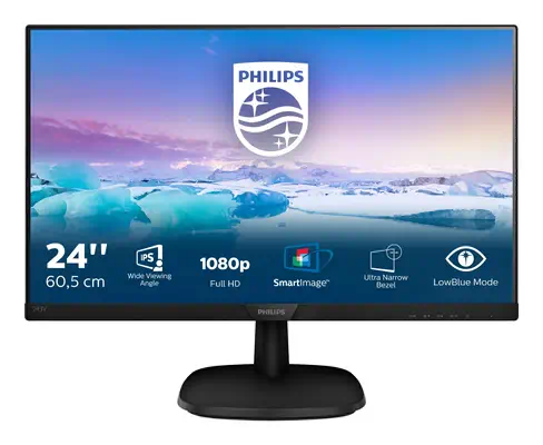 Philips V Line Moniteur LCD Full HD 243V7QDSB/00 Philips - visuel 1 - hello RSE - SmartContrast pour des détails de noir incroyablement profonds