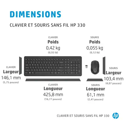 Ensemble combiné clavier et souris sans fil HP 330 - Pack Clavier, souris - visuel 3