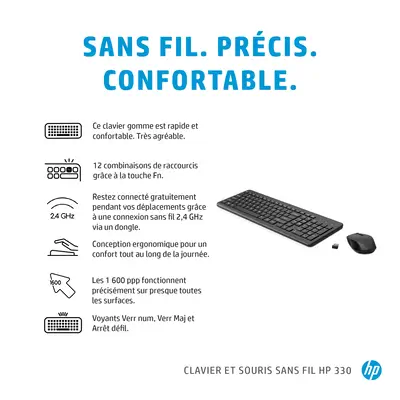 Ensemble combiné clavier et souris sans fil HP 330 - Pack Clavier, souris - visuel 7