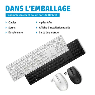 Ensemble clavier et souris sans fil HP 650 - Pack Clavier, souris - visuel 2