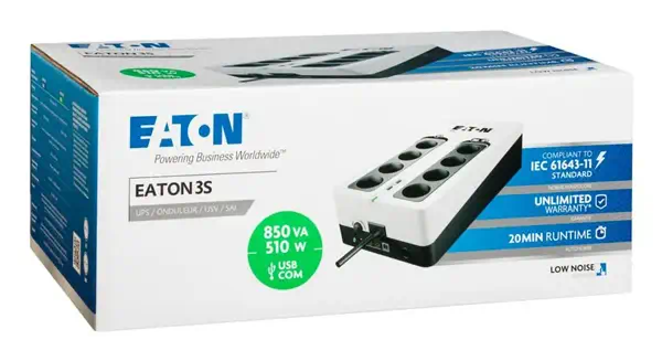 Eaton 3S850D alimentation d'énergie non interruptible Veille 0,85 kVA 510 W 8 sortie(s) CA - Onduleur - visuel 3