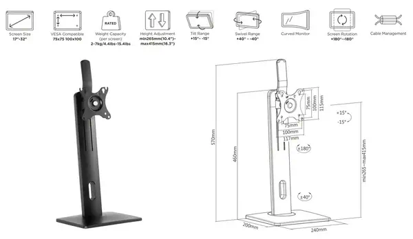 eSTUFF GLB226004 support d'écran plat pour bureau 81,3 cm (32") Noir - Accessoire Moniteur - visuel 2