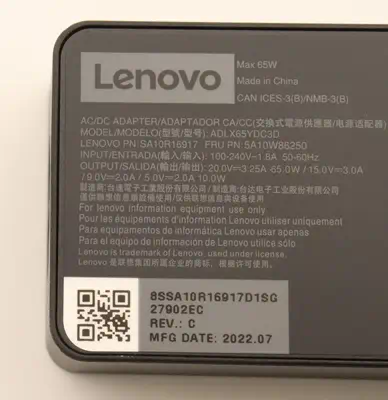 Lenovo 5A10W86250 adaptateur de puissance & onduleur Intérieure 65 W Noir - Chargeur et alimentation - visuel 8