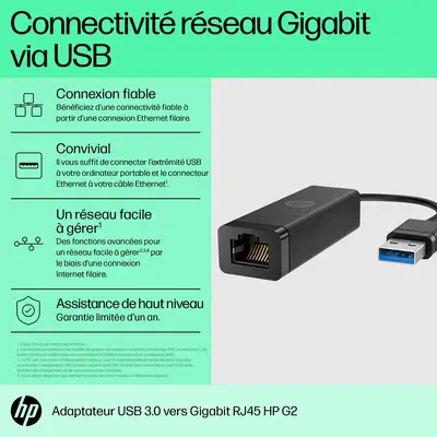 Adaptateur HP USB 3.0 RJ45 vers Gigabit G2 - Carte Réseau - visuel 2