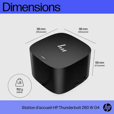 Station d’accueil HP Thunderbolt 280 W G4 avec câble combo - Station d'accueil pour portable - visuel 5