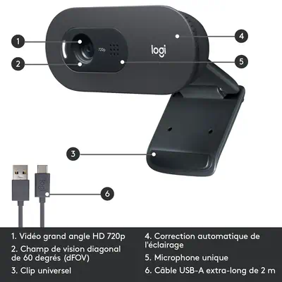 Logitech 960-001363 webcam 1280 x 720 pixels USB Graphite - Webcam - visuel 6
