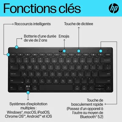 Clavier Bluetooth multi-périphériques compact HP 350 - visuel 8