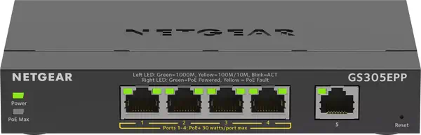5-Port Gigabit Ethernet High-Power PoE+ Plus Switch (GS305EPP) - Netgear - Switchs et Hubs - visuel 1