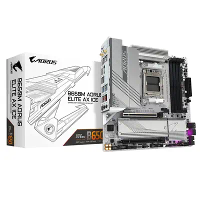 B650M AORUS ELITE AX ICE Carte mère - AMD Ryzen série 9000, VRM 12+2+2 phases, jusqu'à 8000 MHz DDR5 - Gigabyte - visuel 1