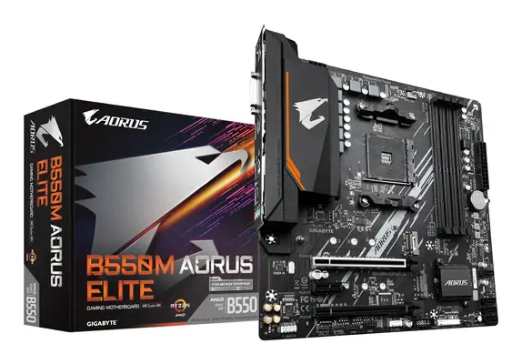 B550M AORUS ELITE Carte mère - Processeurs AMD Ryzen 5000, VRM 5+3 phases, jusqu'à 4733 MHz DDR4, 1x - Gigabyte - visuel 1