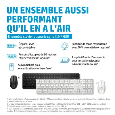 Ensemble clavier et souris sans fil HP 650 - Pack Clavier, souris - visuel 3