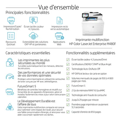 LaserJet Enterprise M480f Multifunction Couleur Imprimante, Ethernet uniquement; Copieur, Scanner - HP - Impression - visuel 5