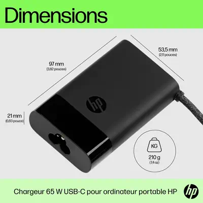 Chargeur pour ordinateur portable HP USB-C 65 W - Chargeur et alimentation - visuel 3