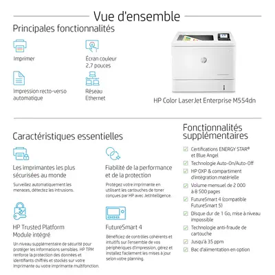 LaserJet Enterprise M554dn Couleur Imprimante, Ethernet uniquement; Recto verso - HP - Imprimante Laser - visuel 4