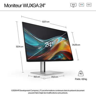 Écran WUXGA 24 pouces HP Série 7 Pro - 724pn - Ecran Ordinateur - visuel 4