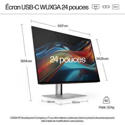 Écran WUXGA USB-C 24 pouces HP Série 7 Pro - 724pu - Ecran Ordinateur - visuel 4