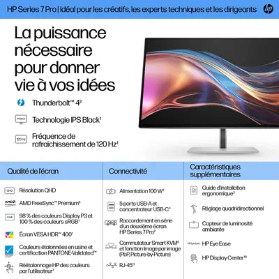 Écran QHD Thunderbolt 4 HP Series 7 Pro 27 pouces - 727pu - Ecran Ordinateur - visuel 10