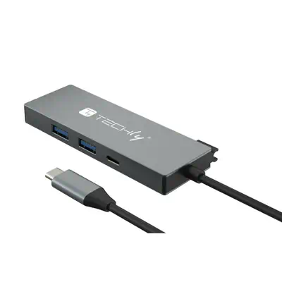 Techly IUSB32C-HUB4HPD station d'accueil Avec fil USB 3.2 Gen 2 (3.1 Gen 2) Type-C Gris - Station d'accueil pour portable - visuel 3