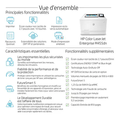 LaserJet Enterprise M455dn Couleur Imprimante, Ethernet uniquement; Recto verso - HP - Imprimante Laser - visuel 5