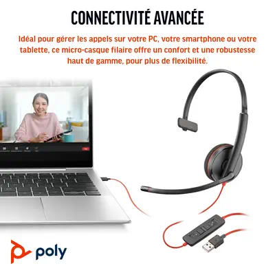 Micro-casque monaural USB-C Poly Blackwire 3210 (lot) - HP - Casque Micro - visuel 3