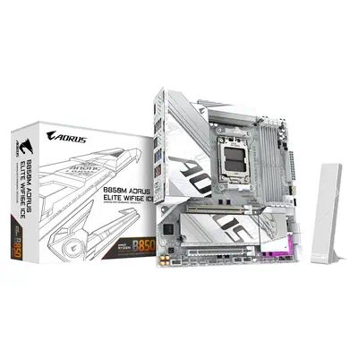 B850M AORUS ELITE WIFI6E ICE Carte Mère - Processeurs AMD Ryzen Série 9000, 12+2+1 phases VRM numéri - Gigabyte - Carte mère - visuel 1