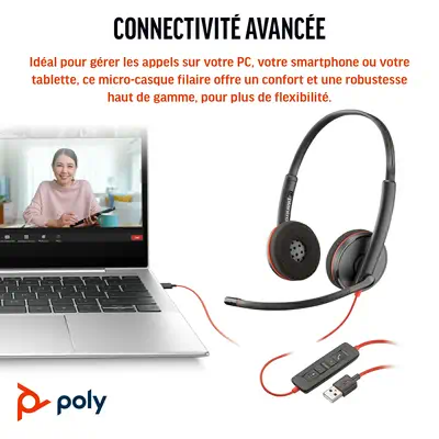 Micro-casque stéréo Poly Blackwire C3220 USB-C - HP - Casque Micro - visuel 1
