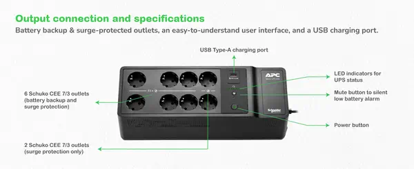 APC BE500G2-GR alimentation d'énergie non interruptible Veille 0,5 kVA 300 W - Onduleur - visuel 4
