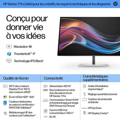 Écran 4K Thunderbolt 4 HP Series 7 Pro 27 pouces - 727pk - Ecran Ordinateur - visuel 7