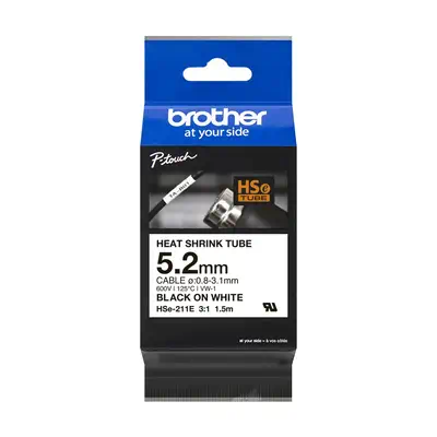 Brother HSE-211E ruban d'étiquette Noir sur blanc - Ruban - visuel 1