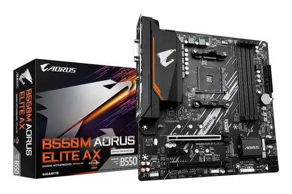 B550M AORUS ELITE AX Carte mère - Processeurs AMD Ryzen 5000, VRM 5+3 phases, jusqu'à 4733 MHz DDR4, - Gigabyte - visuel 1