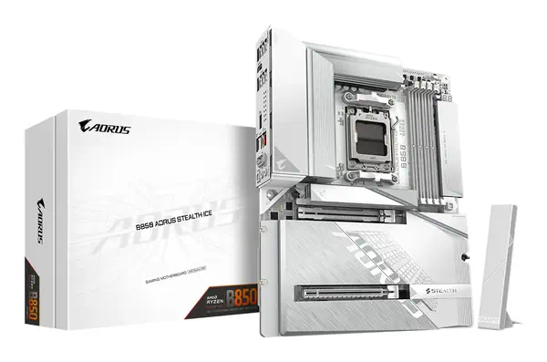 B850 AORUS STEALTH ICE Carte Mère – Processeurs AMD Ryzen série 9000, VRM numérique 14+2+2 phases, j - Gigabyte - Carte mère - visuel 1
