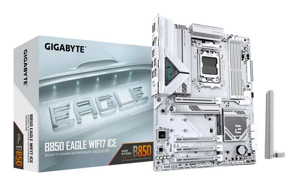 B850 EAGLE WIFI7 ICE Carte mère - Processeurs AMD Ryzen série 9000, VRM numérique 8+2+2 phases, jusq - Gigabyte - visuel 1